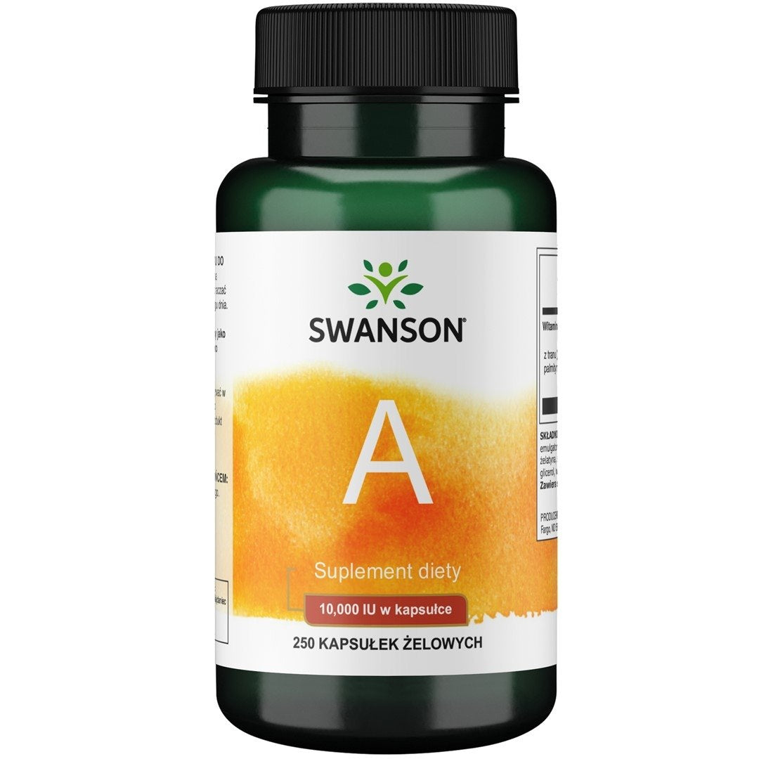 SWANSON Vitaminas A 10 000 TV (250 kapsulių) maisto papildas su retinoliu, stiprus antioksidantas žuvies taukų pagrindu.