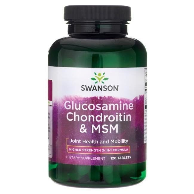 SWANSON Gliukozaminas/Chondroitinas/MSM 500/400/200 mg (120 tablečių) maisto papildas sąnarių sveikatai ir judrumui, aukštos koncentracijos formulė.