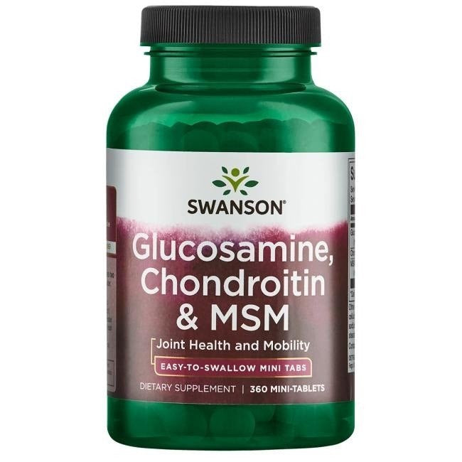 SWANSON Gliukozaminas / chondroitinas / MSM mini tabs (360 tabl.) maisto papildas sąnarių sveikatai, lengvai nuryjamos mini tabletės.