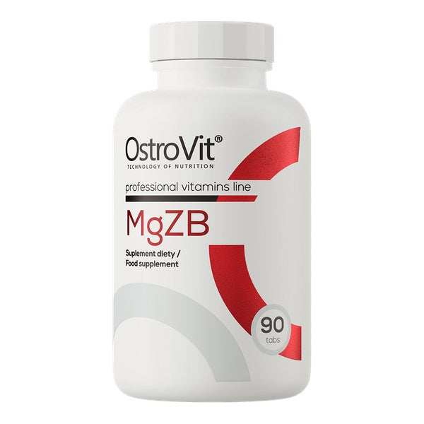 OstroVit MgZB, 90 tablečių maisto papildas su magniu, cinku ir vitaminu B6, skirtas raumenų funkcijai ir energijos apykaitai palaikyti.