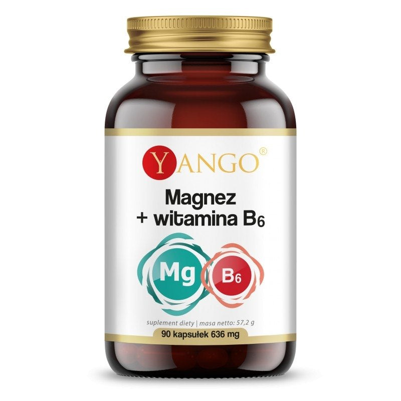 YANGO Magnis + vitaminas B6 maisto papildas 90 kapsulių stikliniame buteliuke, skirtas nervų sistemai ir nuovargio mažinimui.