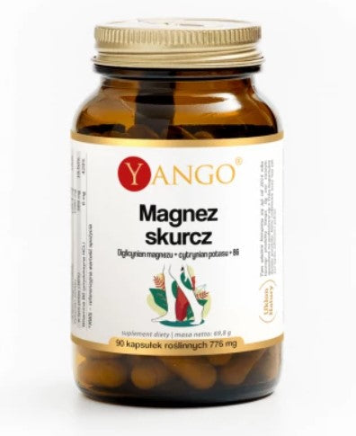 YANGO Magnio mėšlungis (90 kapsulių) maisto papildas su magniu, kaliu ir vitaminu B6, palaikantis raumenų ir nervų sistemos veiklą.