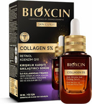 Bioxcin Skin Expert Collagen 5% – stangrinamasis veido serumas nuo raukšlių su retinoliu ir kofermentu Q10, 30 ml