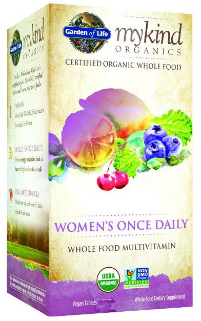 Veganų multivitaminas moterims, vaisių ir uogų vaizdas, ekologinis sertifikatas