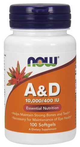 NOW Foods Vitamin A & D, 10000/400 IU - 100 kapsulių, maisto papildas, vitaminai ir mineralai