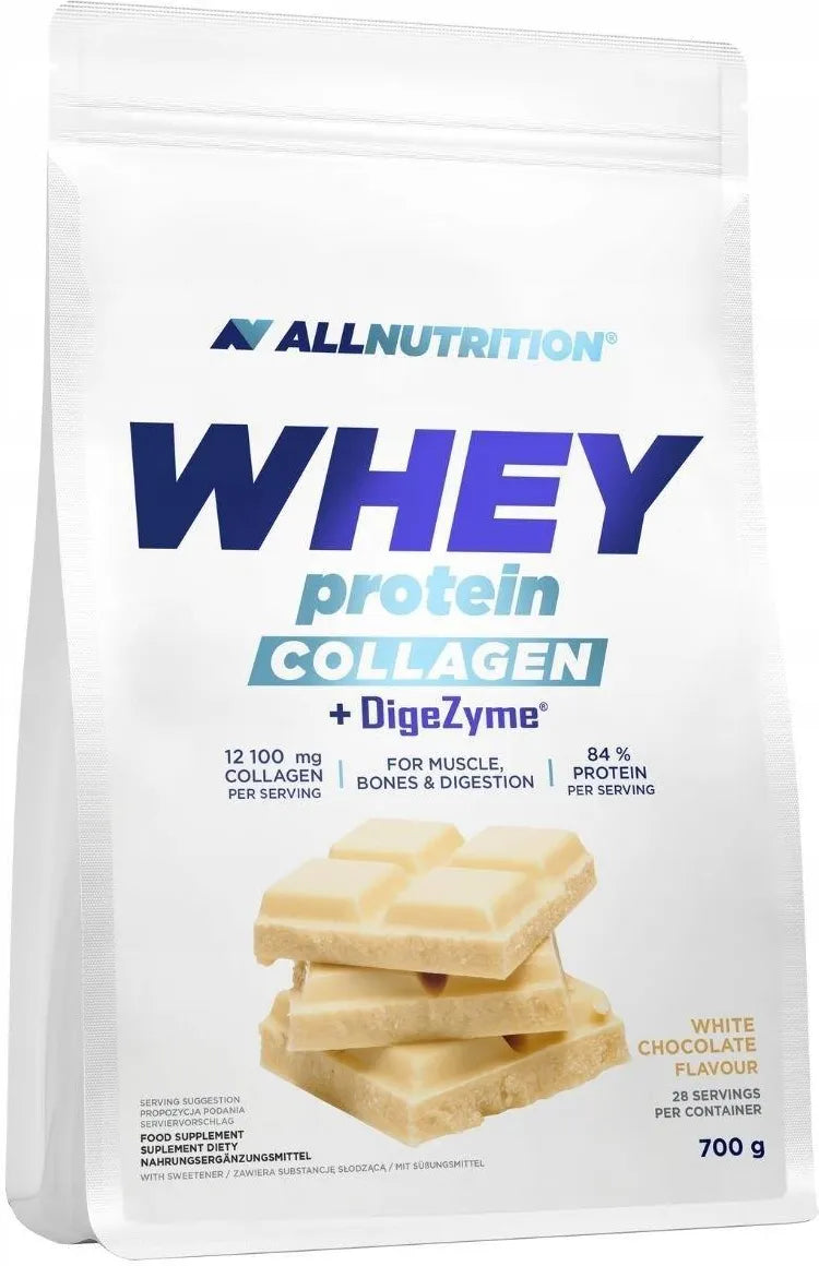Allnutrition Whey Protein Collagen + DigeZyme, White Chocolate - 700 gramų