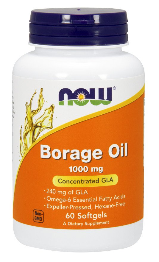 NOW Foods Borage Oil, 1000mg - 60 kapsulių, maisto papildas, aliejai, Omega-3