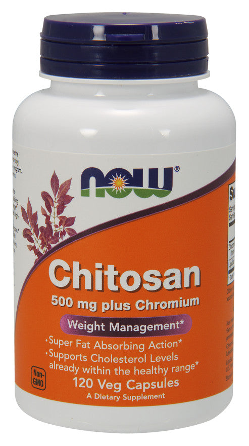 NOW Foods Chitosan, 500mg Plus Chromium - 120 kapsulių, maisto papildas, svorio kontrolė