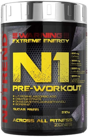 Nutrend N1 Pre-Workout maisto papildas, juoda ir geltona pakuotė