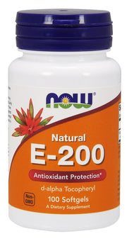 NOW Foods Vitamin E-200 natūralūs maisto papildai, 100 kapsulių