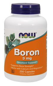 NOW Foods Boron, 3mg - 250 kapsulių, maisto papildas, struktūrinė parama