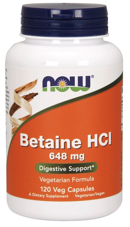 NOW Foods Betaine HCl, 648mg - 120 kapsulių, virškinimo papildas