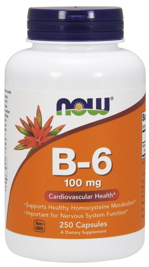 NOW Foods Vitamin B-6, 100mg - 250 kapsulių, maisto papildas, vitaminai ir mineralai