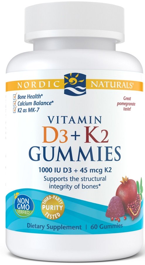 Nordic Naturals D3+K2-vitamiini kummikommid, granaatõun - 60 kummikommi