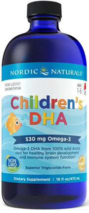 Nordic Naturals laste DHA, 530 mg Omega-3 maasika maitsega - 473 ml.
