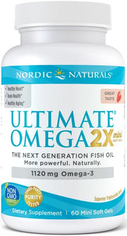 Nordic Naturals Ultimate Omega 2X mini, 1120mg braškės, maisto papildas, 60 kapsulių