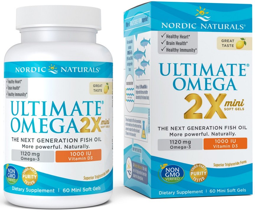 Nordic Naturals Ultimate Omega 2X Mini D3-vitamiiniga, 1120 mg sidrunimaitseline - 60 kapslit