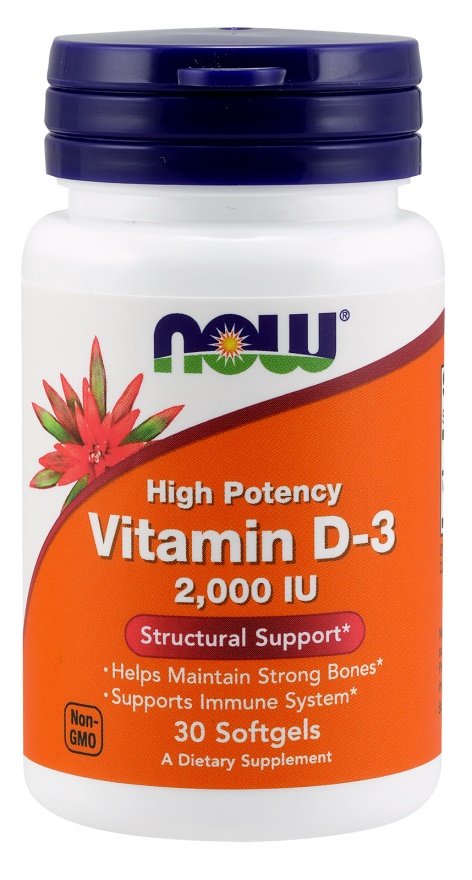NOW Foods Vitamin D-3, 2000 IU - 30 kapsulių