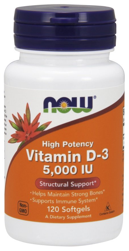 NOW Foods Vitamin D-3, 5000 IU - 120 kapsulių