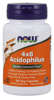 NOW Foods Acidophilus 4X6 - 60 kapsulių, probiotikai, sveikata