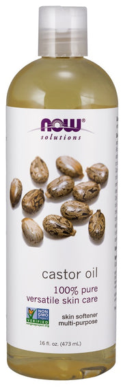 NOW Foods Castor Oil, 100% Pure - 473 ml, odos priežiūros aliejus