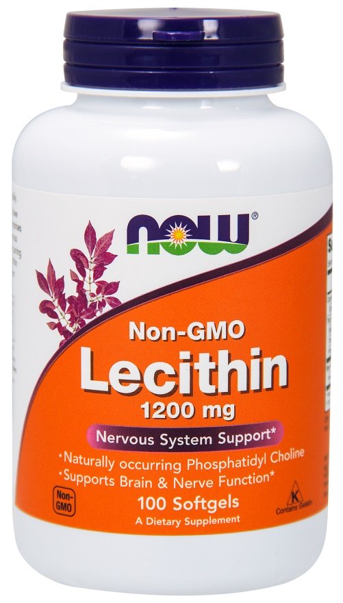 NOW Foods Lecithin, 1200mg Non-GMO - 100 kapsulių, sveikatos papildas