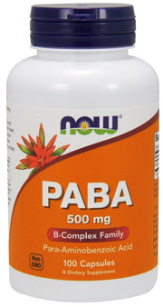 NOW Foods PABA, 500mg - 100 kapsulių, maisto papildas, vitaminai ir mineralai