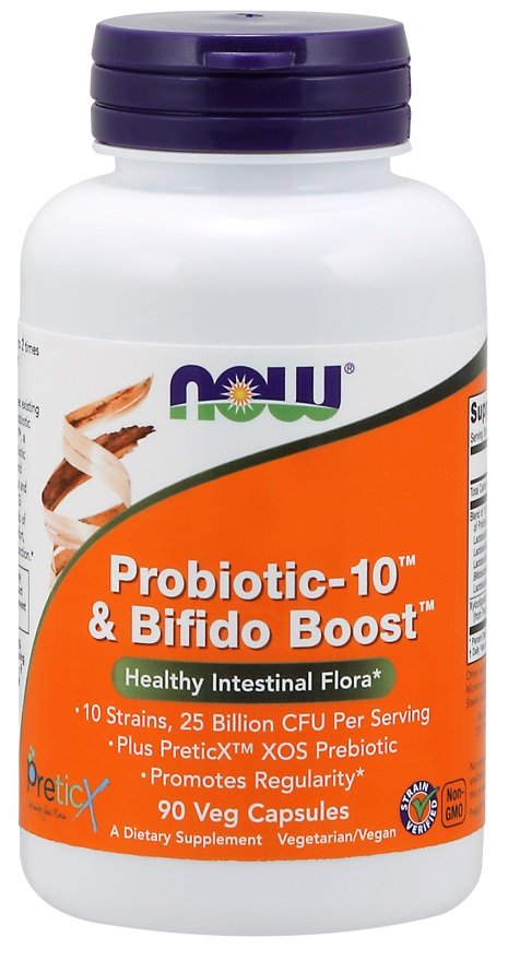 NOW Foods Probiotic-10 & Bifido Boost - 90 kapsulių, sveikatos papildas, probiotikai ir prebiotikai