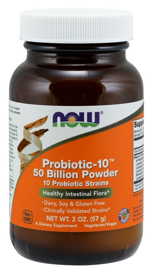 NOW Foods Probiotic-10, 50 Billion Powder - 57 gramų, maisto papildas, probiotikai, sveikata