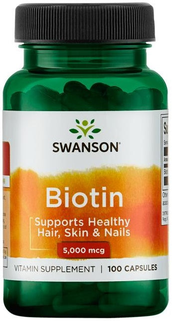 Swanson Biotin, 5000mcg - 100 kapsulių, maisto papildas sveikatai