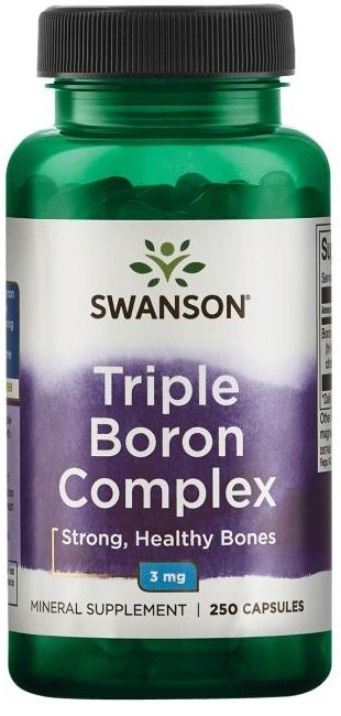 Swanson Triple Boron Complex, 3mg - 250 kapsulių, mineralinis papildas, stiprūs kaulai