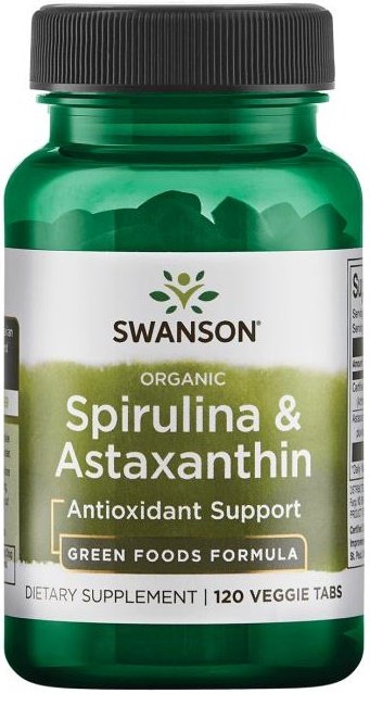 Swanson Spirulina & Astaxanthin - 120 veggie tablets, antioksidantai, sveikata