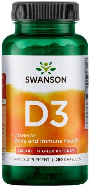 Swanson Vitamin D3, 2000 IU, maisto papildas, kapsulės, sveikata