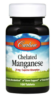 Carlson Labs Chelated Manganese, 20mg - 100 tablečių maisto papildas