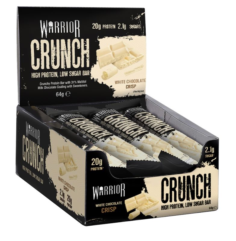Warrior Crunch Bar, Balta šokolado traškučiai, 12 vnt., sporto užkandis
