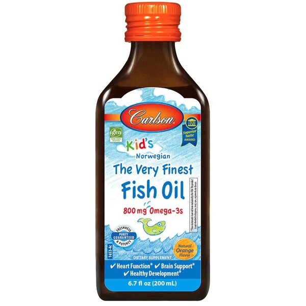 Vaikų žuvų aliejus, natūrali apelsinų skonio, 200 ml