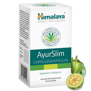 Himalaya AyurSlim kapsulių pakuotė su žaliu vaisiumi