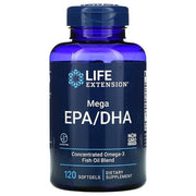 Life Extension Mega EPA/DHA kapsulės, žuvų taukų papildas, omega-3, eikozapentaeno rūgštis ir dokozaheksaeno rūgštis