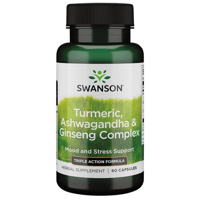 Swanson ciberžolės, ashwagandha ir ginsengo kompleksas kapsulėse
