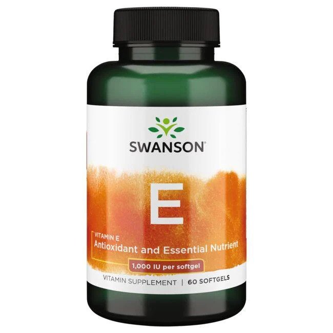 Swanson Vitamin E, 1000 IU - 60 kapsulių, maisto papildas, vitaminai ir mineralai