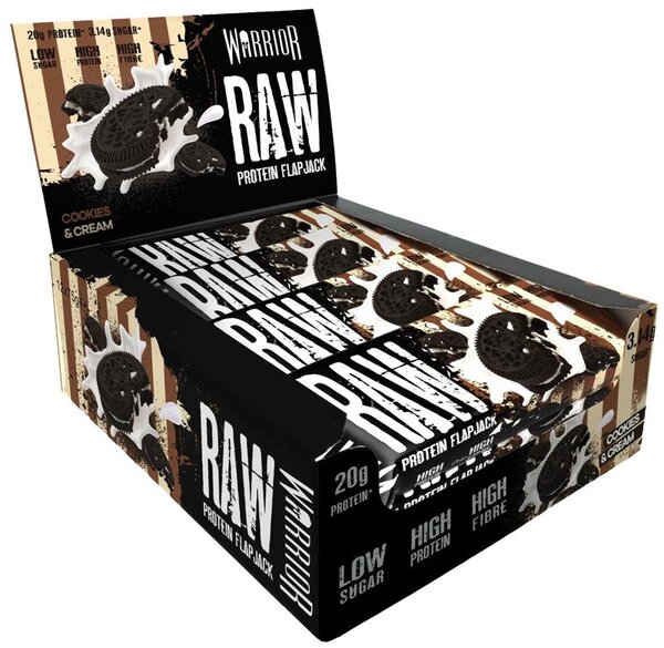 Warrior Raw Protein Flapjack, Cookies & Cream - 12 batonėlių