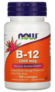 NOW Foods Vitamin B-12, 1000mcg, pastilės, nervų sistema