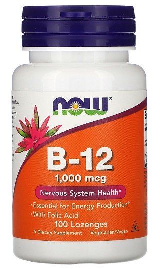 NOW Foods Vitamin B-12, 1000mcg, pastilės, nervų sistema
