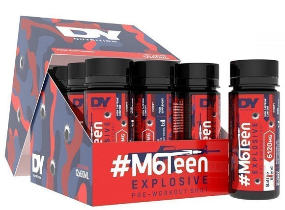 Dorian Yates #M6Teen Explosive Pre-Workout Shot, Blueberry - 12 x 60ml, sporto papildas