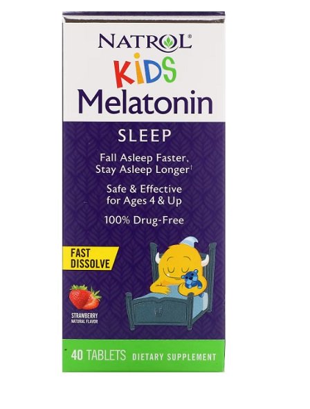 Natrol Kids Melatonin, Strawberry - 40 tablečių vaikų miego papildas