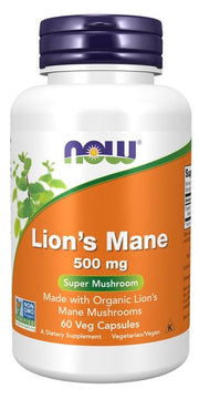 NOW Foods Lion's Mane, 500mg - 60 kapsulių, maisto papildas nervų sistemai