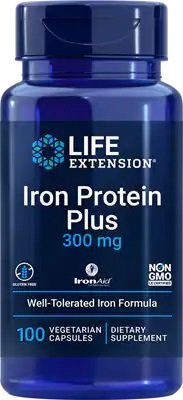 Geležies papildas Life Extension Iron Protein Plus, 300mg, 100 kapsulių