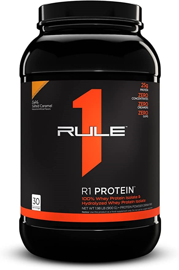 Rule One R1 baltymų milteliai, švelniai sūdyti karamelės skonis, 900 g