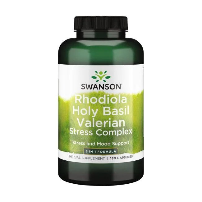 Maisto papildas Swanson Rhodiola Holy Basil Valerian kapsulės