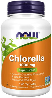 NOW Foods Chlorella, 1000mg - 120 tablečių, žaliavalgis papildas